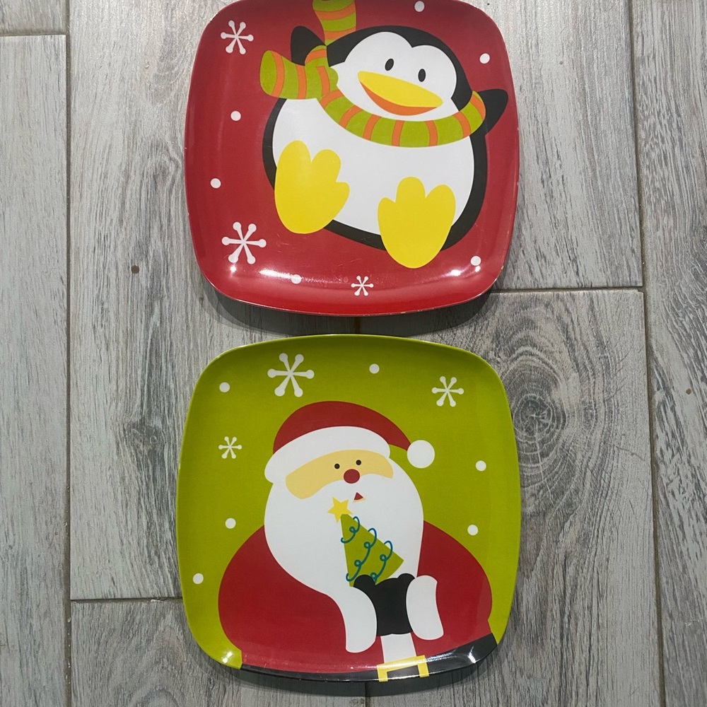 Festive Winter Penguin and Santa Plates